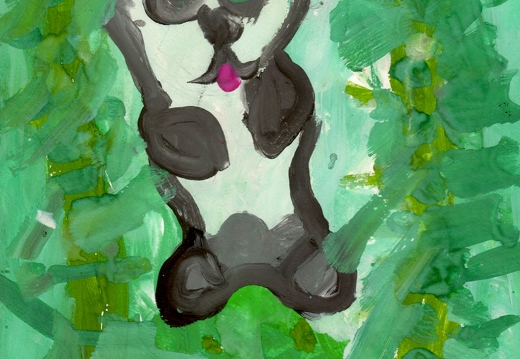 Панда прячется в зарослях бамбука