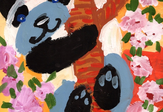 Панда на цветущем дереве